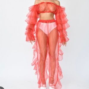 Tia Adeola Reflective Ruffle Set Red XS/S